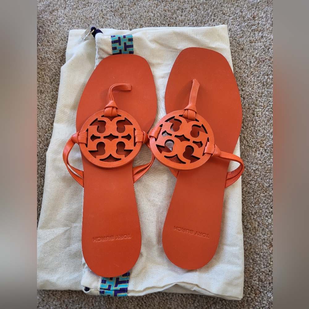 Tory burch orange miller square toe sandals 6.5
